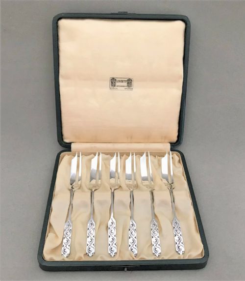 A Cased Set of Liberty & Co Silver Cake Forks