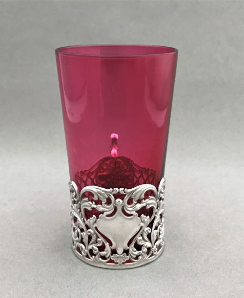 fig 1. A lovely silver beaker holder with cranberry beaker