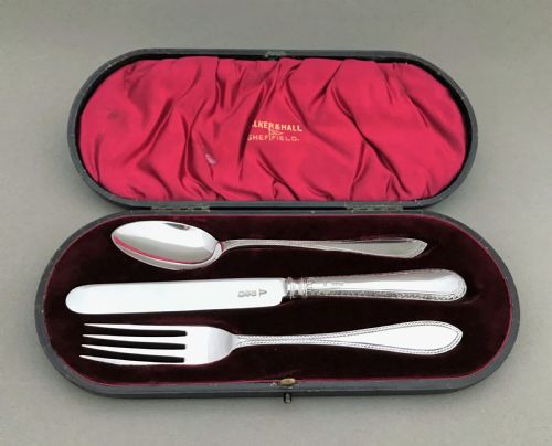 A Stylish Three Piece Silver Christening Set