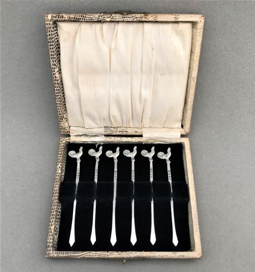 A Hallmarked Set of Silver Cockerel Cocktail Sticks