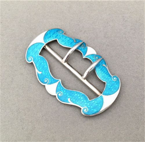 An Edwardian Silver & Guilloche Enamel Belt Buckle