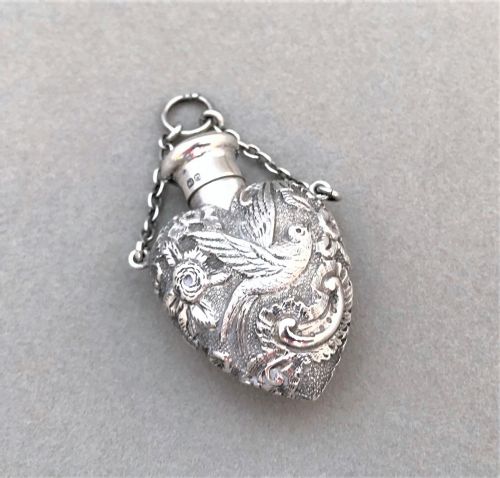 An Exquisite Silver Heart Shaped Scent Bottle by Sampson Mordan