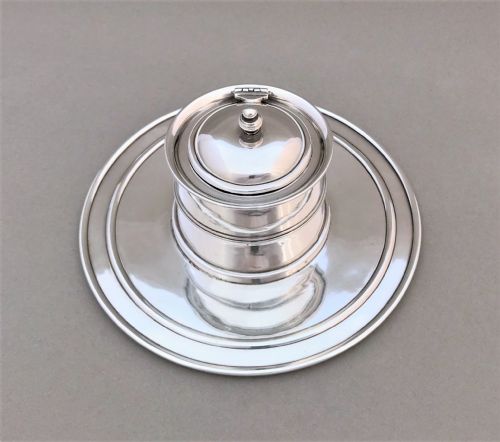 An Edwardian Silver 'Fishing Reel' Inkwell