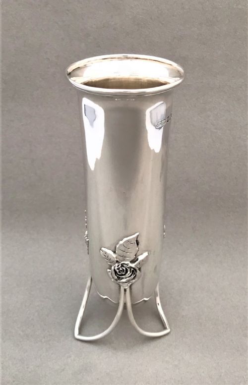 A Beautiful Edwardian Art Nouveau Silver Stem Vase