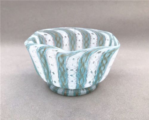 A Lovely Venetian Latticino  Footed Bowl