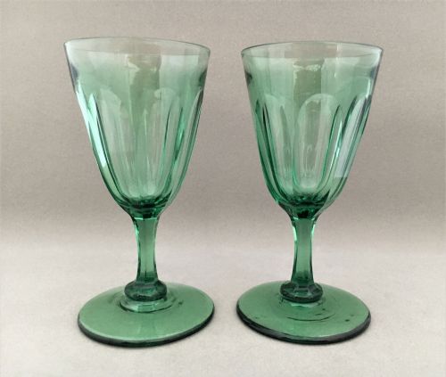 A Lovely Pair of Early Victorian Green Wine Glasses