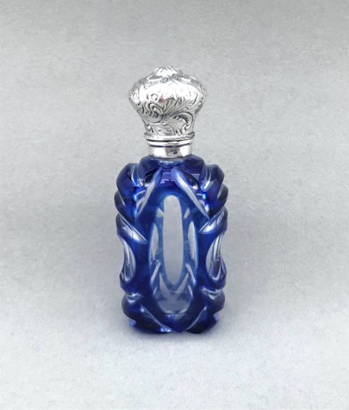 A Gorgeous Victorian Silver Mounted Overlay Scent Bottle