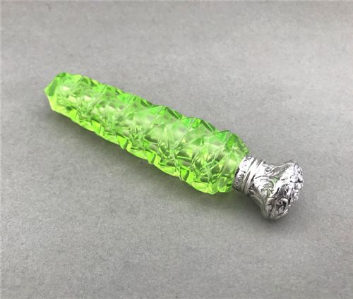 A Fabulous Victorian Silver Mounted Uranium Scent Flask