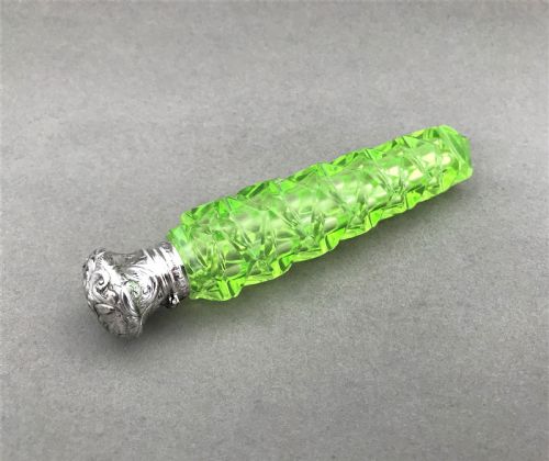 fig 1. A fabulous Victorian silver mounted uranium scent flask
