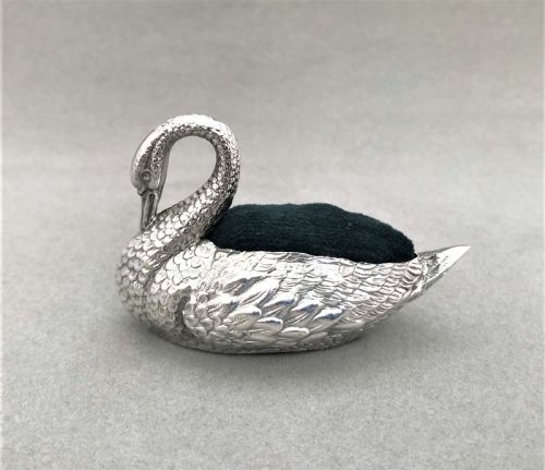 A Fine Edwardian Silver Swan Pin Cushion