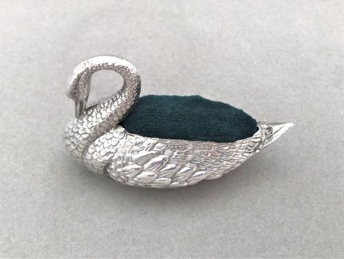 fig 1. A fine Edwardian silver swan pin cushion