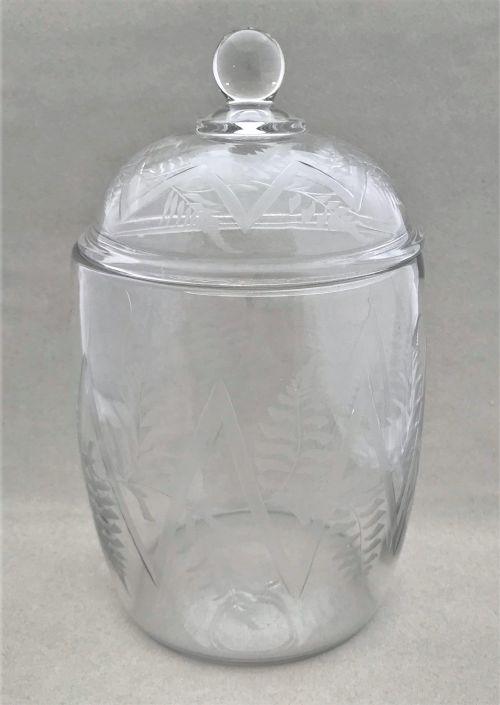 A Lovely Victorian Etched Glass Biscuit Barrel