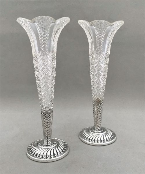 A Gorgeous Pair of Victorian Silver Mounted Bud Vases