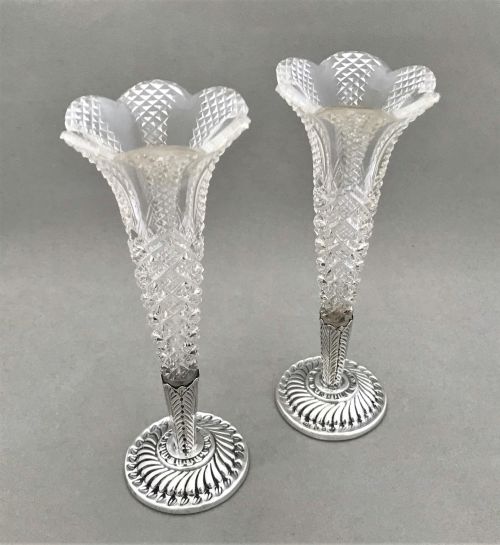 fig 1. A gorgeous pair of Victorian silver mounted bud vases