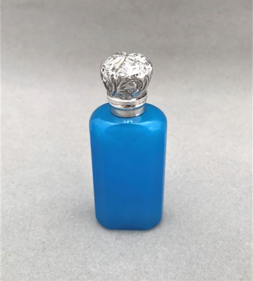 A Stunning Silver & Blue Opaline Scent Bottle
