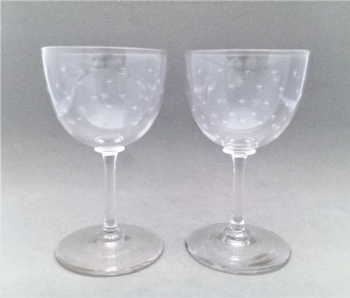 A Gorgeous Pair of Victorian Star Etched Wine Glasses