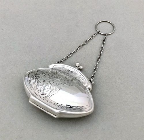 A Lovely Acanthus Engraved Silver Cocktail Purse