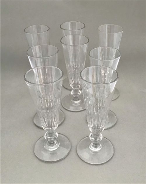 A Wonderful Set of 8 Victorian Cut Glass Champagne Flutes