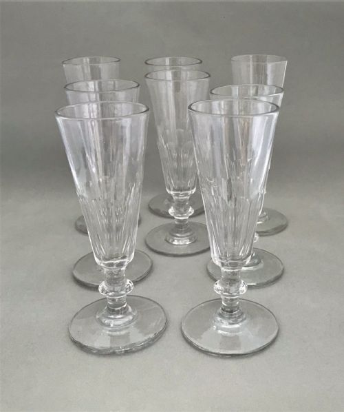 fig 1. A wonderful set of 8 Victorian cut glass champagne flutes