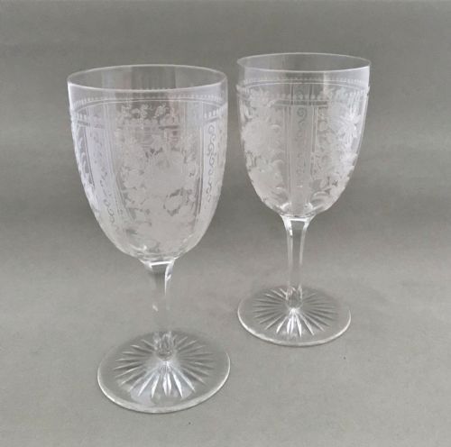 A Superb Pair of Victorian Etched Wine Goblets
