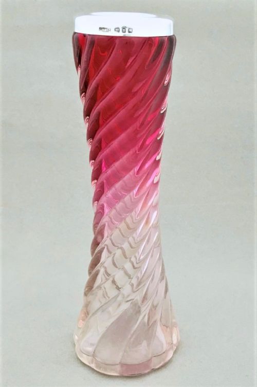 A Gorgeous Victorian Silver & Cranberry Glass Stem Vase
