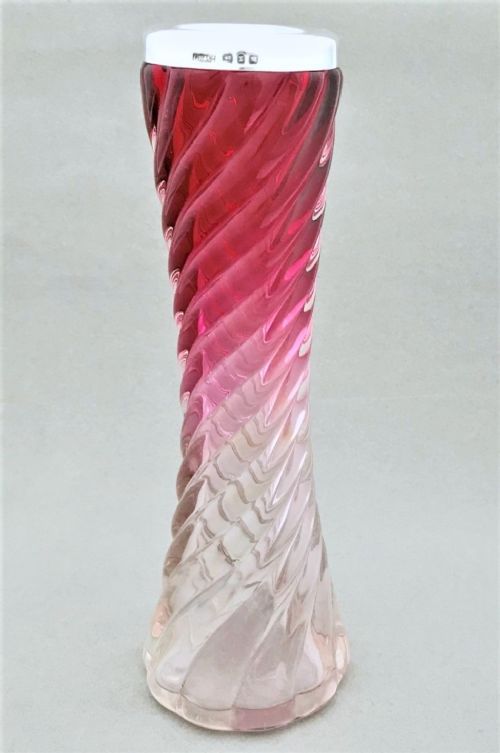 fig 1. A gorgeous Victorian silver & cranberry glass stem vase