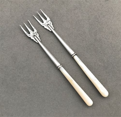 fig 1. A charming pair of Victorian Chester silver pickle forks