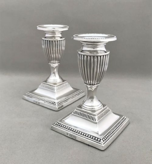 A Superb Pair of Edwardian Half Height Silver Candle Sticks