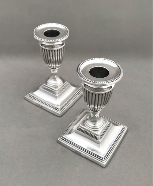 fig 1. A superb pair of Edwardian half height silver candle sticks