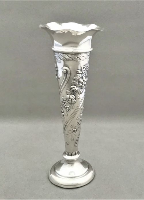 A Gorgeous William Comyns Silver Trumpet Vase
