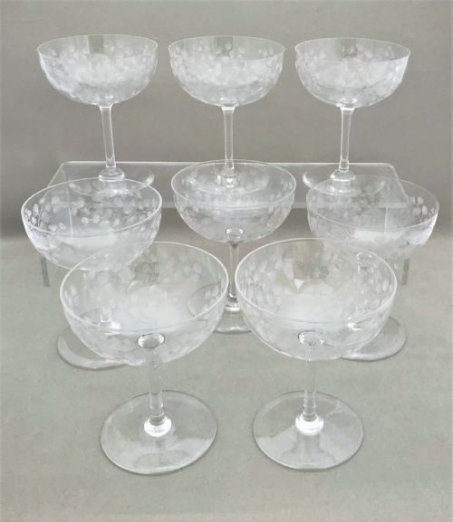 A Stunning Set of 8 Victorian Etched Champagne Bowls