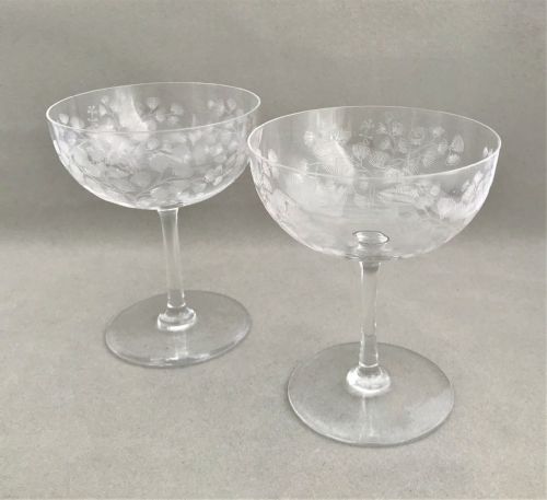 A Gorgeous Pair of Victorian Etched Champagne Glasses