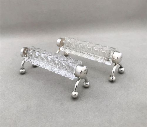 A Lovely Pair of Chester Silver & Glass Knife/spoon Rests