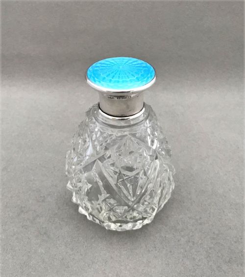 A Gorgeous Art Deco Small Silver & Enamel Cologne Bottle
