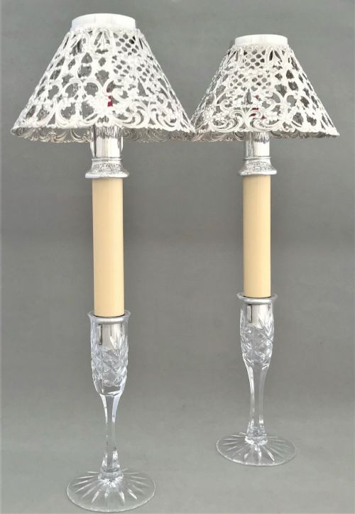 fig 1. A fabulous pair of Sterling silver candle shades and sticks