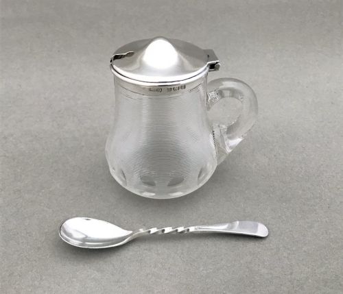 An Unusual Silver Mounted Mustard Pot & Spoon