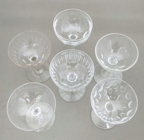 fig 1. A harlequin set of 6 Victorian champagne bowls