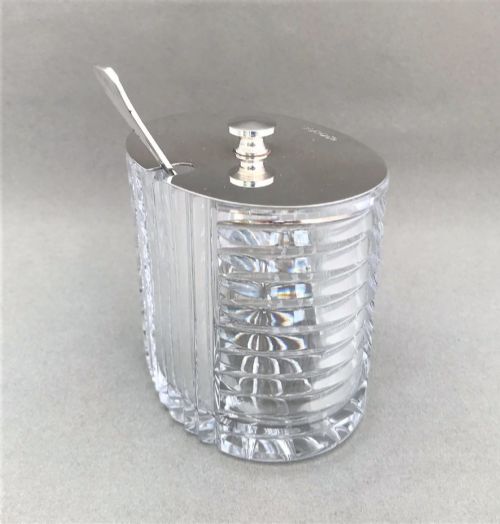 A Superb Art Deco Silver Plated & Glass Preserve Jar and Spoon