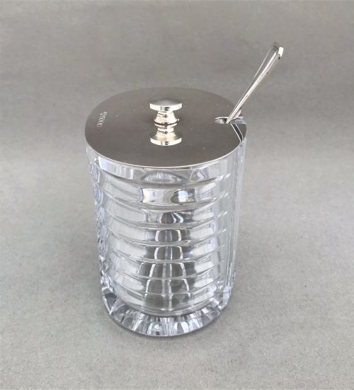 fig 1. A Superb Art Deco Silver Plated & Glass Preserve Jar And Spoon