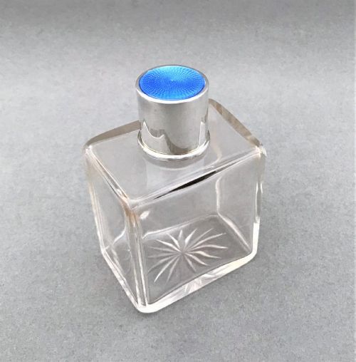 A Lovely Silver & Guilloche Enamel Cologne Bottle