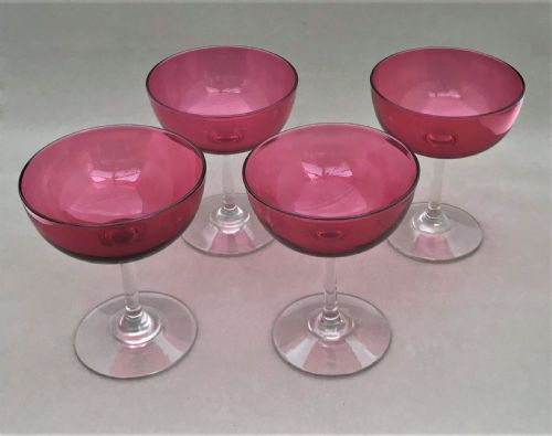 A Superb Set of 4 Victorian Cranberry Champagne Glasses