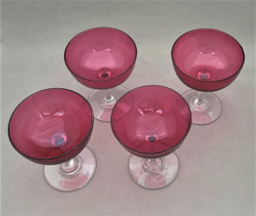 fig 1. A superb set of 4 Victorian Cranberry champagne glasses