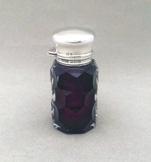 An Exquisite Edwardian Silver and Amethyst Glass Scent Bottle