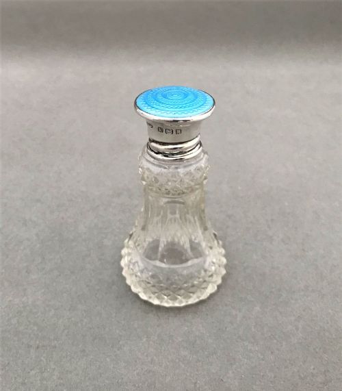 A Gorgeous Art Deco Silver & Guilloche Enamel Mounted Scent Bottle