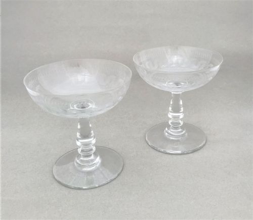 A Gorgeous Pair of French  Etched Champagne Bowls