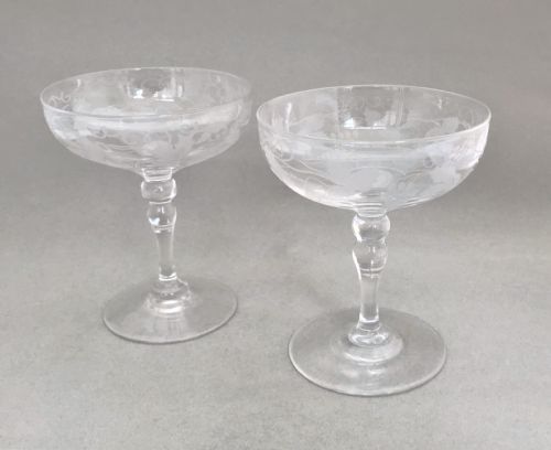 A Gorgeous Pair of Victorian Etched Champagne Glasses