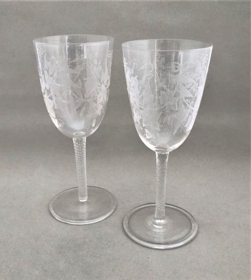 A Stunning Pair of Etched Victorian Wine Goblets