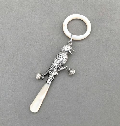 An Unusual Silver & Mother-of-pearl Starling Rattle