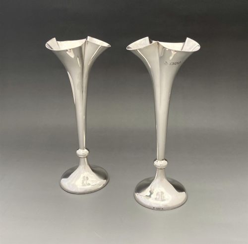 A Superb Pair of Late Victorian Silver Stem Vases