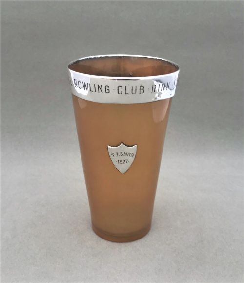A Scottish Provincial Bowling Interest Silver Mounted Horn Beaker